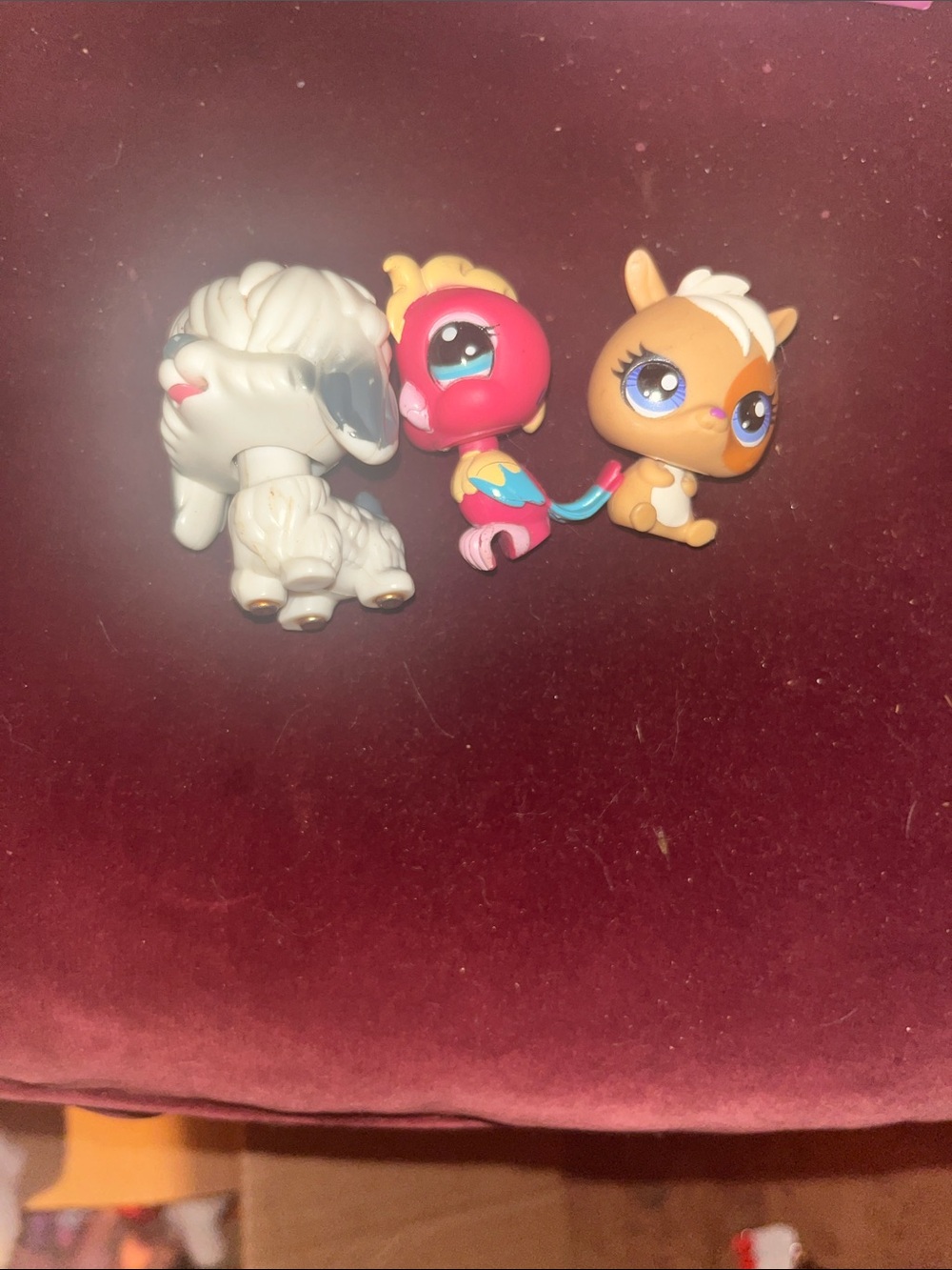 Littlest Pet Shop White Lamb, Pink Parrot, Brown Fawn Set